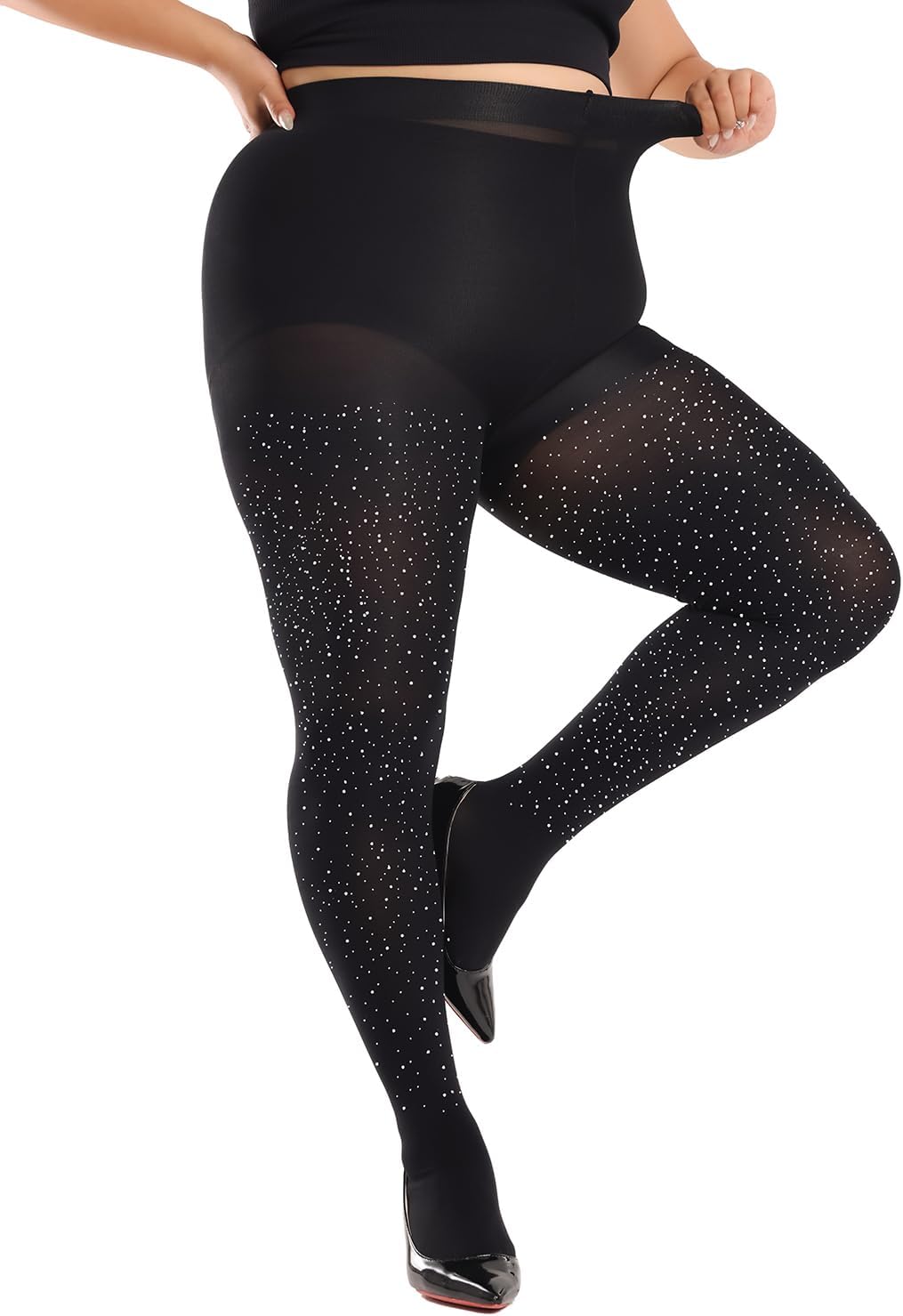 Women's 80D Sparkly Rhinestone Tights, Soft Footed Tights Opaque Solid Color Pantyhose Glitter Party Stockings