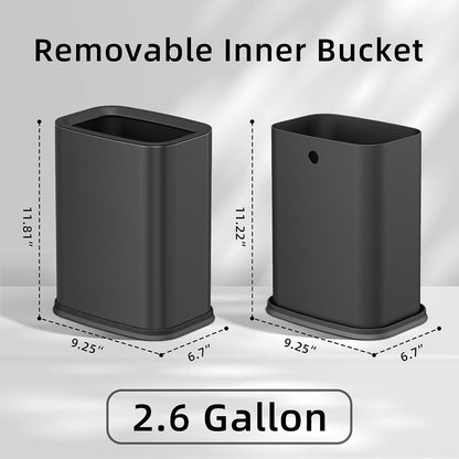 2.6 Gal Black Bathroom Trash Can,Metal Waste Baskets with Removable Inner Bucket,Small Office Garbage Can