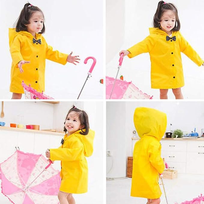 Age 2-10 Years Kids Hooded Button Down Long Jacket Bow Lightweight Raincoat