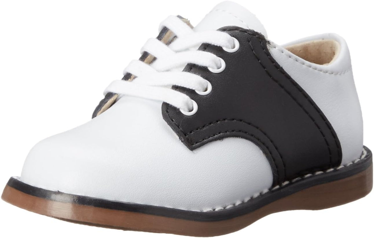 FOOTMATES Cheer Lace-Up Saddle Oxford Girls and Boys Dress Shoes with Wide Toe Box and Custom-Fit Insoles, Non-Marking Outsoles Toddler 7.5