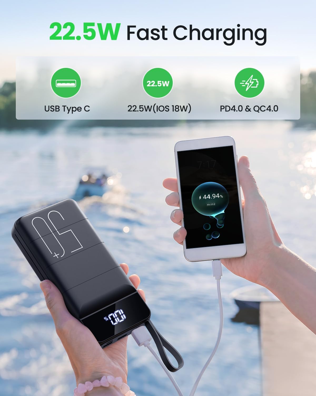Power Bank Fast Charging 50000mAh - 22.5W Portable Charger USB C Quick Charge with 4 Outputs & 3 Inputs LED Display Huge Capacity External Battery Pack for iPhone, Samsung, iPad etc Black( Not in original packaging. Item got some scratches.)