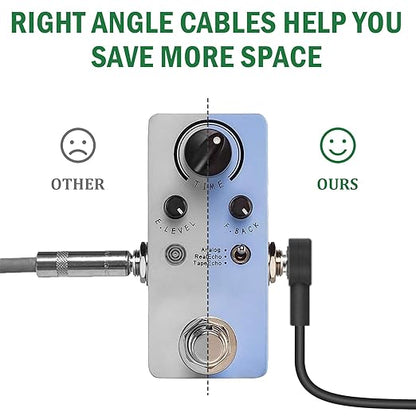 3FT Guitar Patch Cables, 1/4" TS Right Angle Effect Pedal Flat Cables