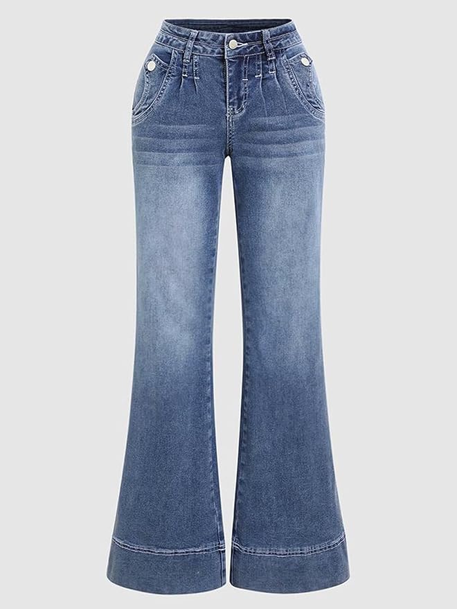 Flamingals Low Rise Straight Leg Wide Leg Baggy Jeans Women Stretch Boyfriend Butterfly Flare Denim Pants