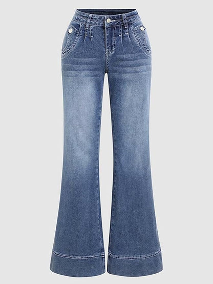 Flamingals Low Rise Straight Leg Wide Leg Baggy Jeans Women Stretch Boyfriend Butterfly Flare Denim Pants