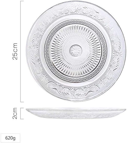 Bowls Vingate Creative Embossed Glass Plate Round Transparent Fruit Tray Home Kitchen Cake Dried Fruit Salad Plate (Size :  10"620g)