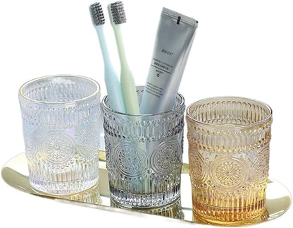 YLWX European Style Gold Relief Clear Glass Toothbrush Holder Retro Wash Cup Light Luxury Couple Mouthwash Cup Hotel Toothbrush Cup Water Cup (Color : Soot 270ml)