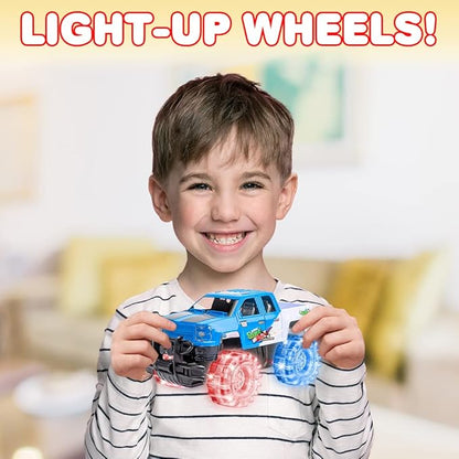 ArtCreativity Light Up Blue  White Monster Truck, 1 Piece, 8 Inch Monster Truck Toy with Flashing LED Tires  Batteries, Push n Go Car Toys for Kids, Fun Gift for Boys  Girls Ages 3  Up...