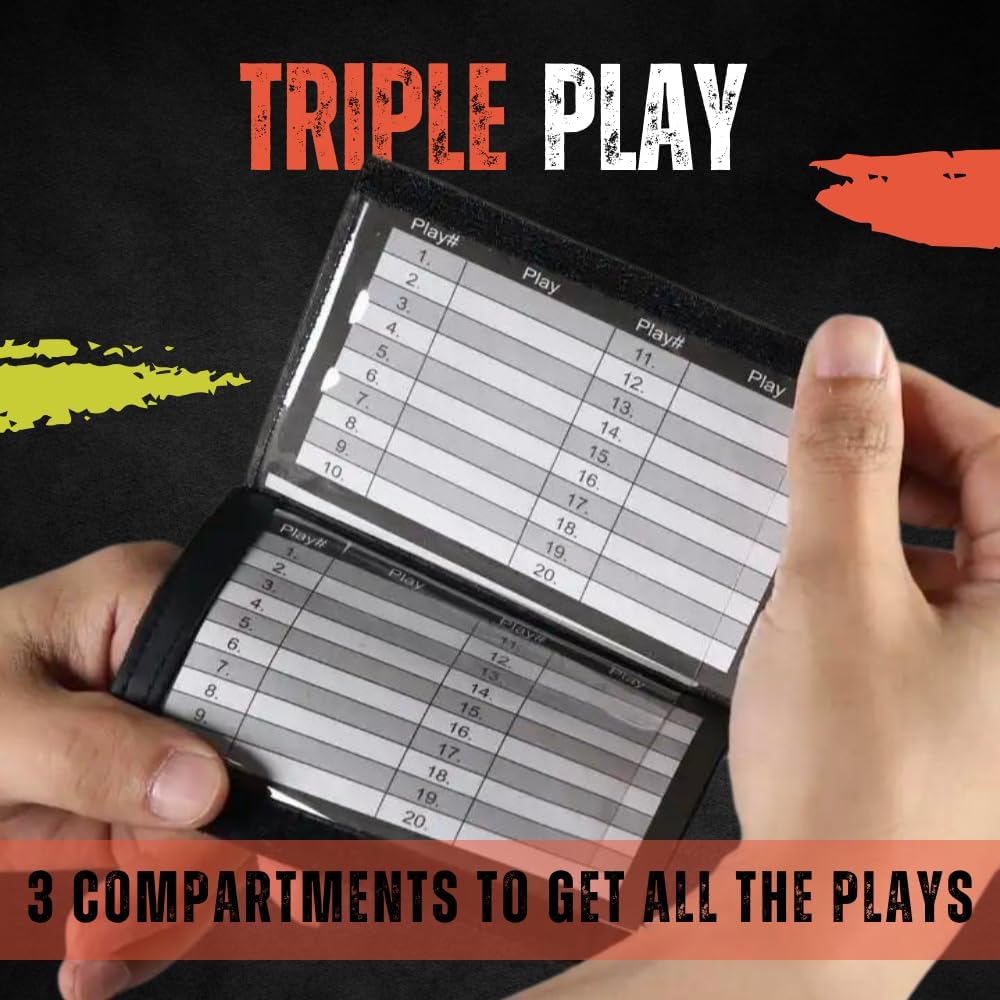 DD QB Playbook Wristband Youth and Adult Size - Black Football Quarterback Play Wristbands for Adult and Youth - Wrist Coach for All Sports with 3 Compartments