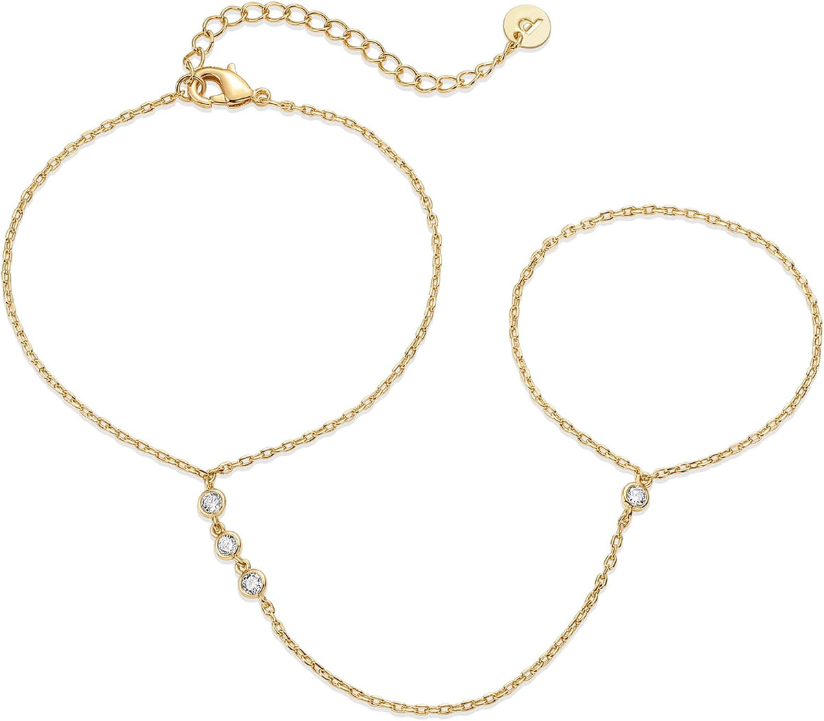 PAVOI 14K Gold Plated Hand Chains for Women - Adjustable Hand Chain Bracelet and Ring - Trendy Gold Handchain Bracelet Stack Summer Jewelry - Cubic Zirconia Body Jewelry