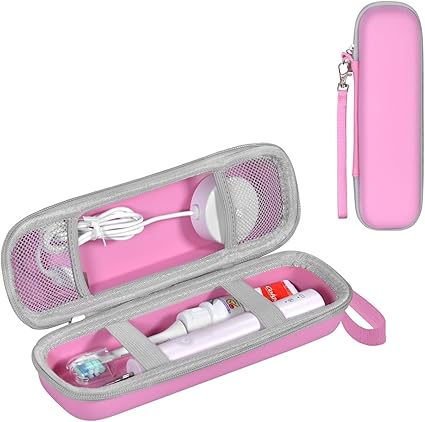 Toothbrush Travel Case for Oral B/Oral-B Pro 1000 1500 5000 7000 7500 6000 9600/ Phlips Sonicare 4100 5100 1100 6100 5300 Electric Toothbrush, Portable Hard Protective Storage Bag (Pink)