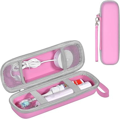 Toothbrush Travel Case for Oral B/Oral-B Pro 1000 1500 5000 7000 7500 6000 9600/ Phlips Sonicare 4100 5100 1100 6100 5300 Electric Toothbrush, Portable Hard Protective Storage Bag (Pink)
