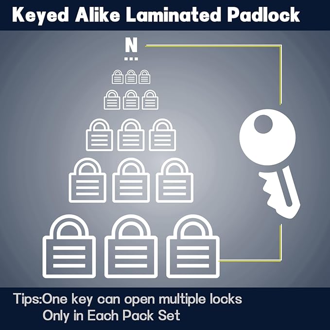 SEPOX¬Æ 6 Pcs Pack Keyed-Alike Padlock with Same Key 2Pcs Each Set, Extra Long Shackle, 1-9/16" 40MM Heavy-Duty Laminated Steel Body Rust-Proof, for Outdoor & Indoor Locker,Fence,Gate, Tool-Box, Chain