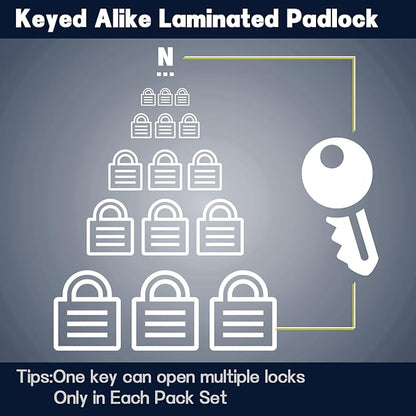 SEPOX¬Æ 6 Pcs Pack Keyed-Alike Padlock with Same Key 2Pcs Each Set, Extra Long Shackle, 1-9/16" 40MM Heavy-Duty Laminated Steel Body Rust-Proof, for Outdoor & Indoor Locker,Fence,Gate, Tool-Box, Chain