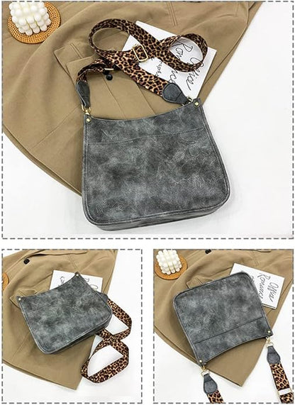 Downupdown Crossbody Bags for Women Designer Satchel Handbags Leather Purse Shoulder Bag with Leopard Print Shoulder Strap