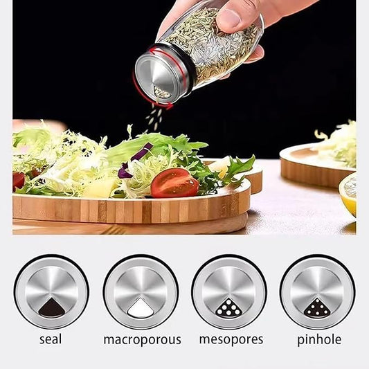 360 Rotating Spice Rack, 6PC Spinning Glass Spice Jars Suitable for kitchen countertops, spice storage, cooking, outdoor BBQ,(Spices Not Included)