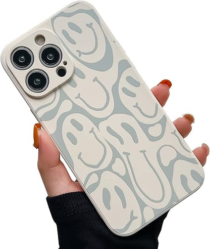 KERZZIL Cute Funny Face Phone Case Compatible with iPhone 13 Pro Max,Liquid Silicone Girly Cases,Cartoon Grimace Soft Gel Rubber Full-Body Protective Microfiber Lining Shockproof Cover(Beige)