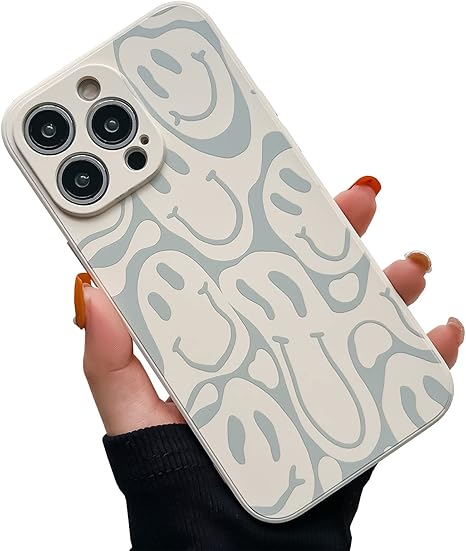 KERZZIL Cute Funny Face Phone Case Compatible with iPhone 13 Pro Max,Liquid Silicone Girly Cases,Cartoon Grimace Soft Gel Rubber Full-Body Protective Microfiber Lining Shockproof Cover(Beige)
