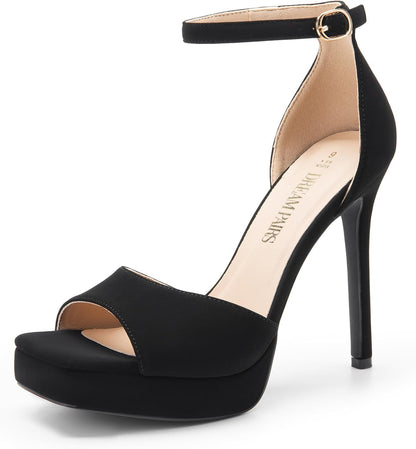 DREAM PAIRS Women's Stiletto High Heels Platform Ankle Strap Square Open Toe Dress Sexy Sandals.