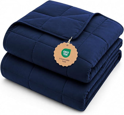 L'AGRATY Weighted Blanket for Adults 20 lbs, 48"x72", Navy Twin Full Size Heavy Throw Blanket, Cooling, Breathable, Microfiber with Glass Beads, Big, Washable, All-Season