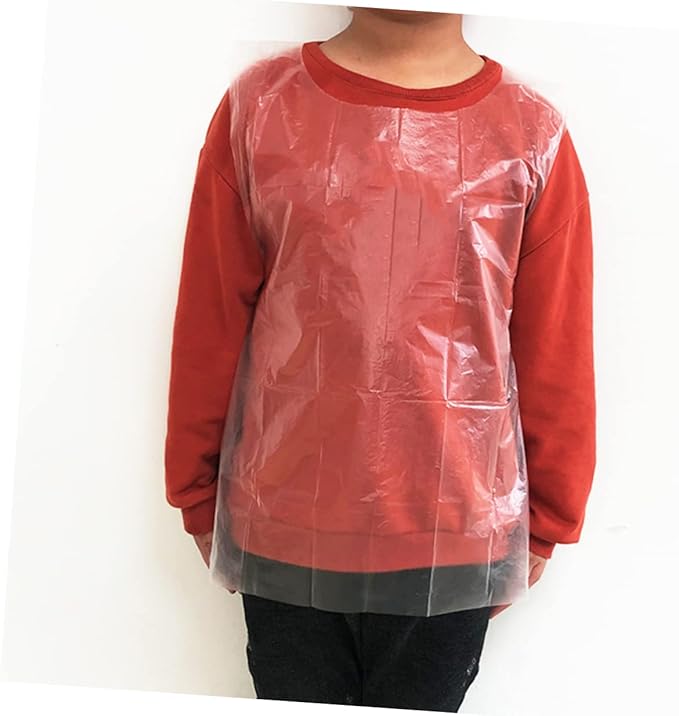 HOMSFOU 100pcs Disposable Plastic Apron for Kids Cooking Apron Waterproof Toddler Paint Smock Easy to Clean
