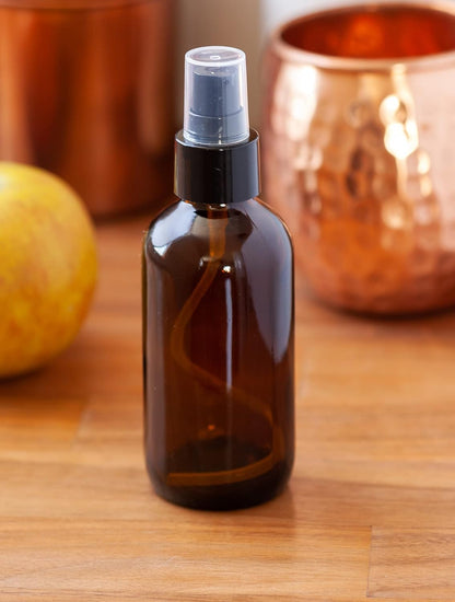 4 oz Amber Glass Boston Round Bottle with Black Treatment Pump (14 pack) + (2 pipetts)