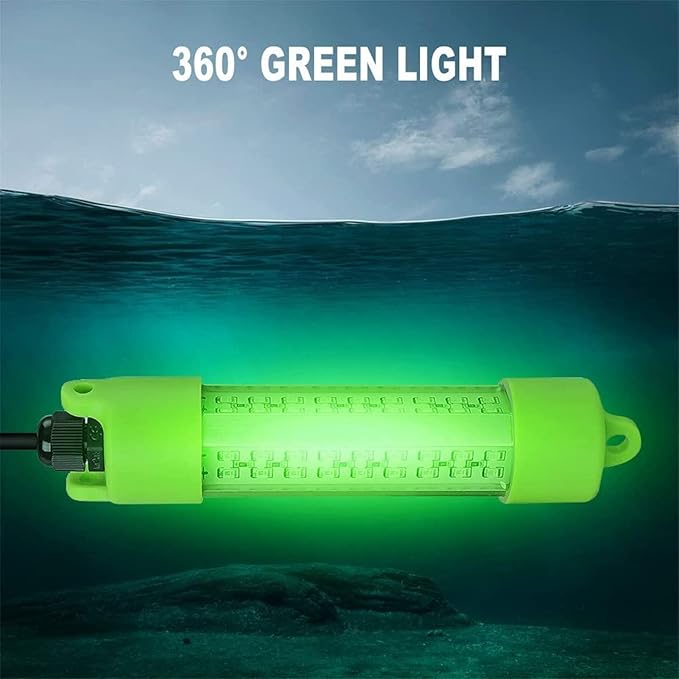 Boyuan Underwater Fishing Light, 18W 45W DC 12V Green IP68 Waterproof 72 LEDs Submersible Night Fishing Lamp 12962304 Lumens, with Battery Clamps and 5M  16.4 FT Cord