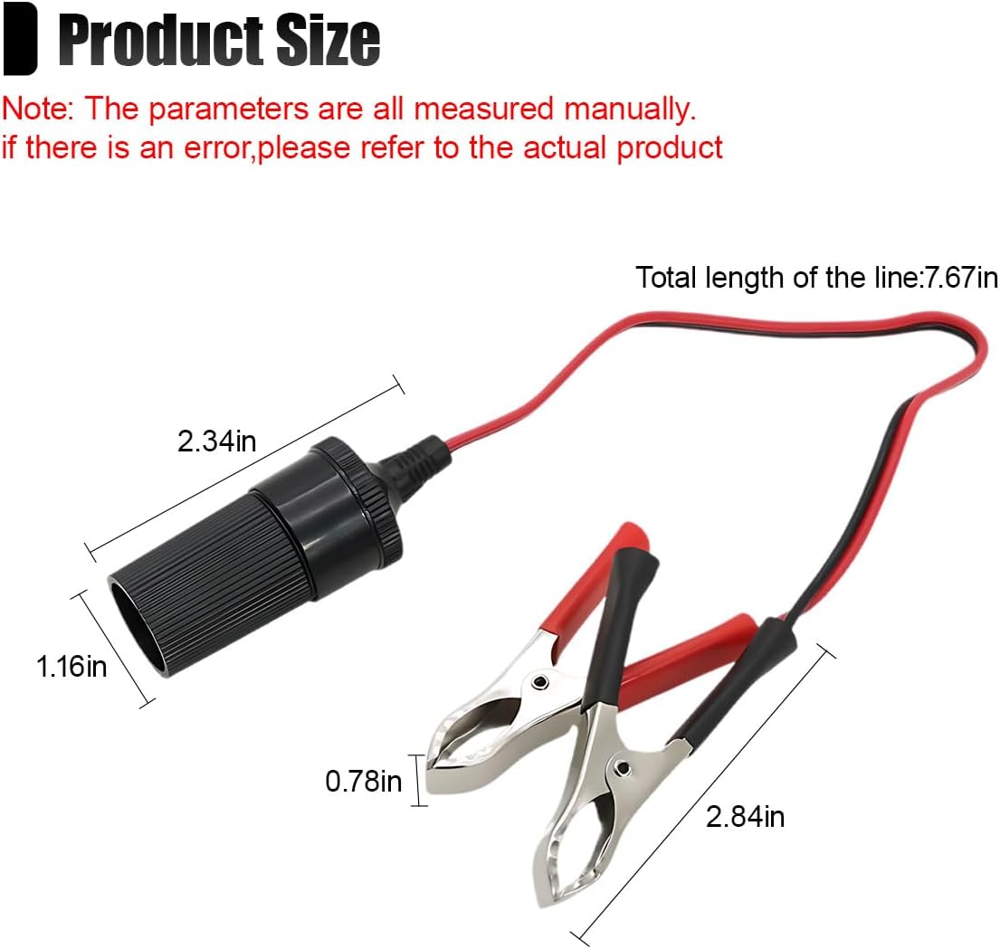 12 Inch Cigarette Lighter Extension Cord, 12V Car Battery Clamp-on Extension Charge Cable, Battery Alligator Clip to Female Cigarette Lighter Socket, Cigarette Splitter Plug Extension Socket (1PC)