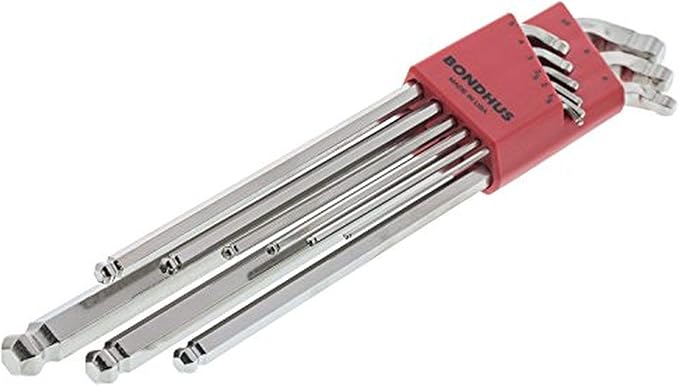 Bondhus 77099 Stubby Double Ball End L-Wrench Set with BriteGuard Finish and Extra Long Arm, 9 Piece