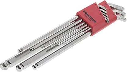 Bondhus 77099 Stubby Double Ball End L-Wrench Set with BriteGuard Finish and Extra Long Arm, 9 Piece