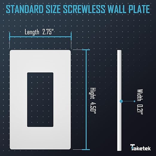 Screwless Decorator Wall Plate, Child Safe Outlet Cover, 1-Gang White Switch Plate Covers, Unbreakable Polycarbonate Thermoplastic, Standard Size, Glossy, 10 Pack