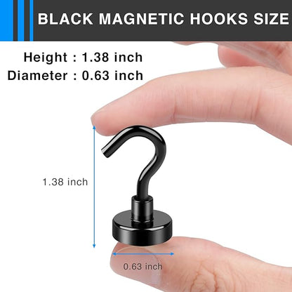 LOVIMAG Black Magnetic Hooks, 30Lbs Strong Magnetic Hooks Heavy Duty with Epoxy Coating for Refrigerator, Magnetic Cruise Hooks for Hanging, Classroom, Office, and Kitchen - Pack of 12