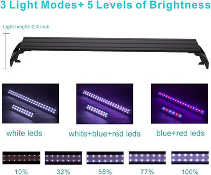 Hygger - Full spectrum aquarium light with aluminum alloy housing, extendable brackets, white and red blue LEDs, external controller, for freshwater fish tank