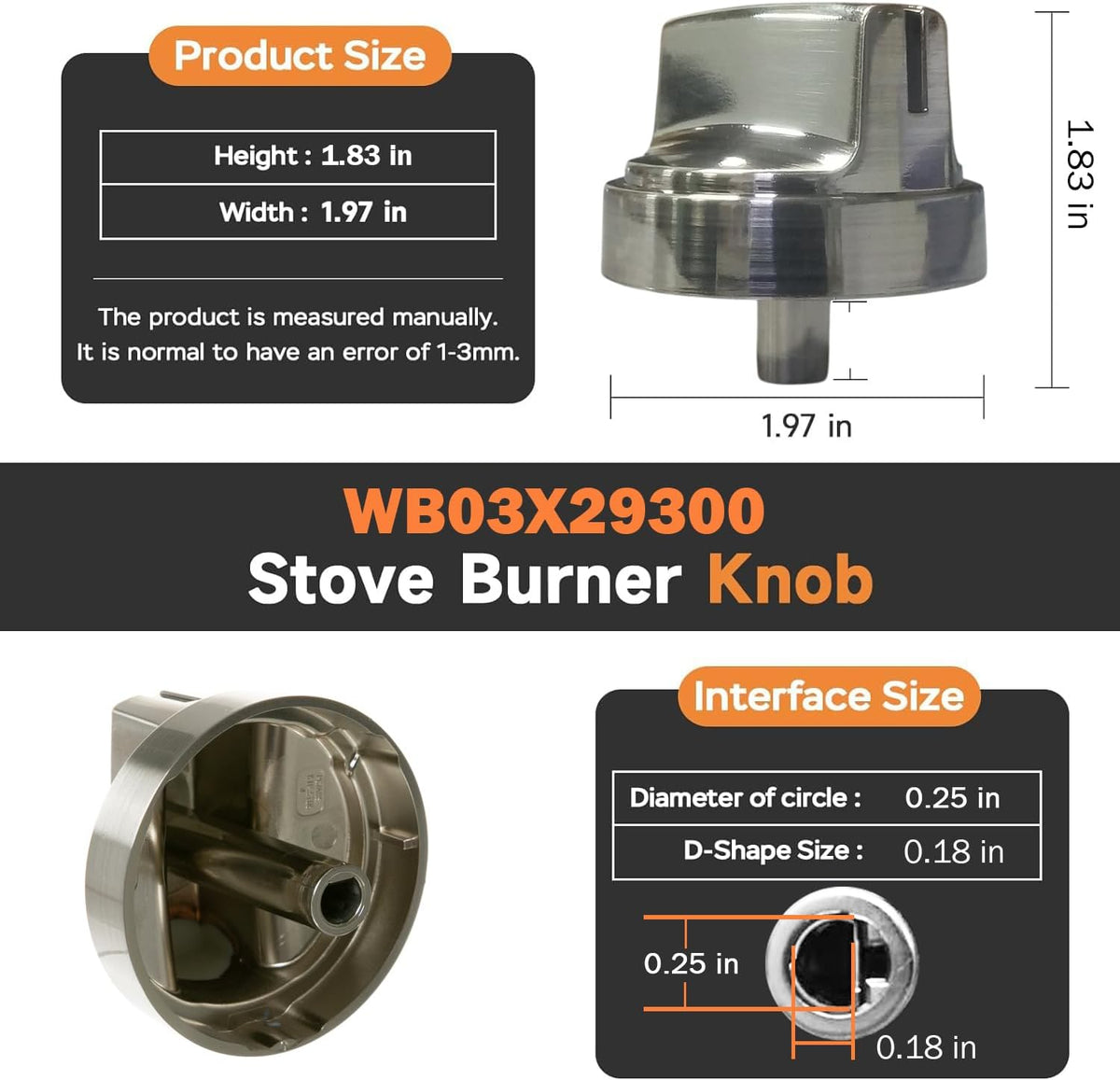 (5Pcs) Upgraded WB03X29300 Gas Stove Knobs Replacements for GE Range Surface Burner Knob, Gas Range Knobs for JGP3030SL1SS JGP3036SL2SS Cooktop Knob Replace for GE Part Number AP6301265 4585904