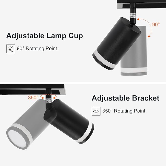 6-Light Track Lighting Fixtures Ceiling, GU10 Black Led Ceiling Spotlight, Modern Track Light Kit for Kitchen Hallway Living Room