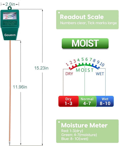 Long Probe Soil Moisture Meter for Plants, Plant Moisture Meter for House Plants, Plant Water Meter for Indoor  Outdoor Large Potted Plants, Hygrometer Gardening Gifts - No Battery Needed