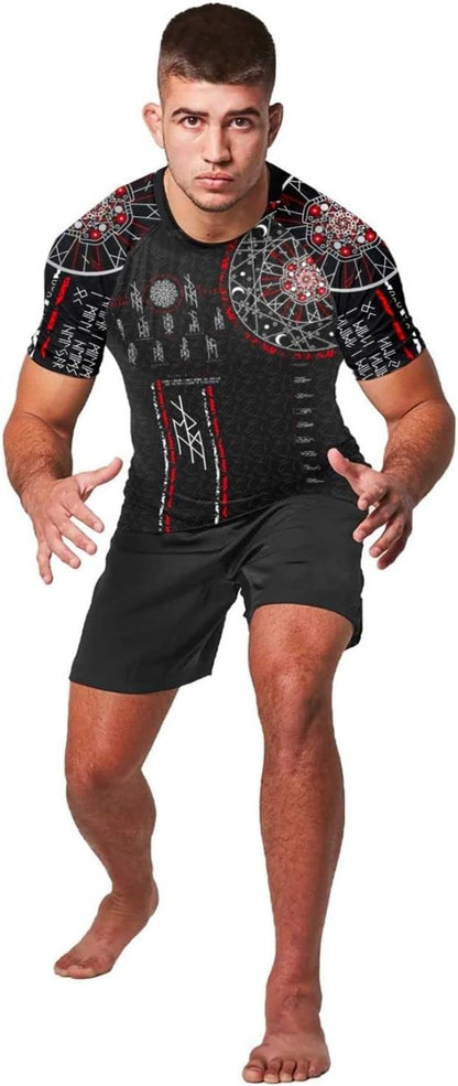 Ultra Soft Compression Shirt, Rash Guard Men Jiu Jitsu Short Sleeve Design 3D Viking MMA Compression Shirt