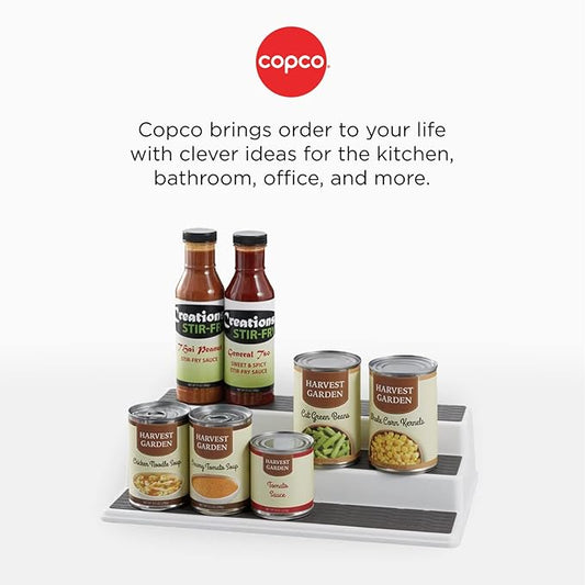 Copco Non-Skid 3-Tier Spice Pantry Kitchen Cabinet Organizer, 10-Inch, White/Gray