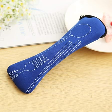 Bluelanss Portable Tableware Zipper Bag Outdoor Travel Camping Cutlery Pouch Storage Bag for Knife, Fork, Spoon, Tea Spoon, Chopsticks, Bottle Opener Blue