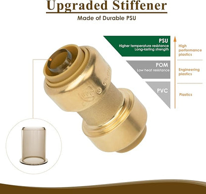 1/2" Pushfit Straing Coupling, Push Fit Pex Fitting for Copper, CPVC Pipe, Brass Push to Connect Plumbing Fitting with Upgraded Stiffener (1 Pack)