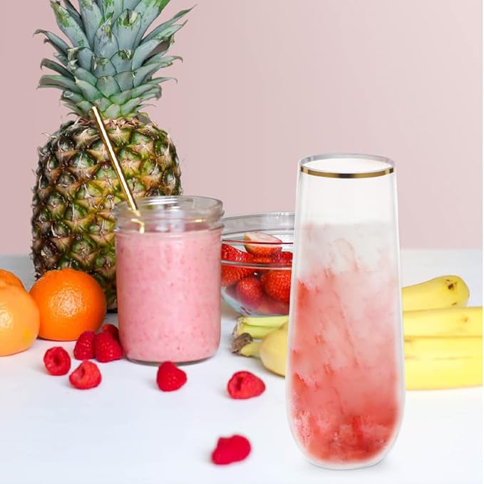 jojofuny Clear Glasses 8pcs Plastic Golden Bottles: Clear Beverage Bottle Reusable Water Storage Bottles Leakproof Party Mug For Milk Beverage Coffee Homemade Cold Tea Transparent Flutes