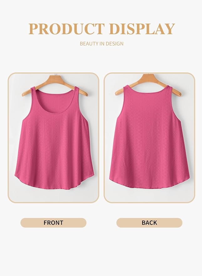 Eytino Womens Plus Size Tank Tops Summer Eyelet Embroidery Sleeveless T-Shirts Tops Scoop Neck Causal Loose Flowy Cami(1X-5X)