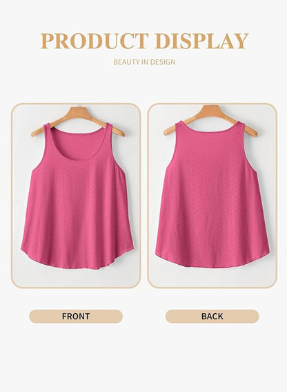 Eytino Womens Plus Size Tank Tops Summer Eyelet Embroidery Sleeveless T-Shirts Tops Scoop Neck Causal Loose Flowy Cami(1X-5X)