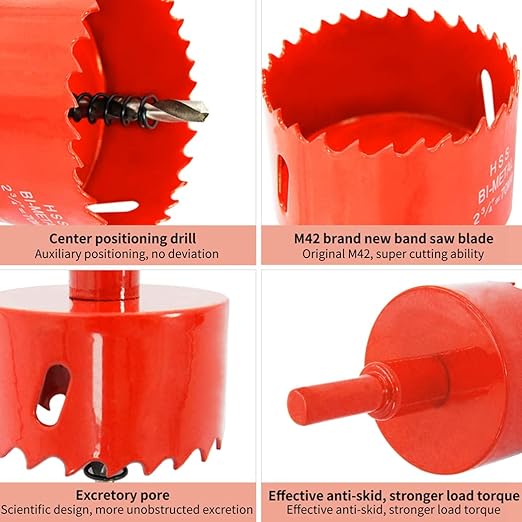 Hole Saw Drill Bit LAIWEI HSS Hole Cutter with Arbor for Wood,PVC Board and Plasterboard(1-34"(44mm Hole Saw))