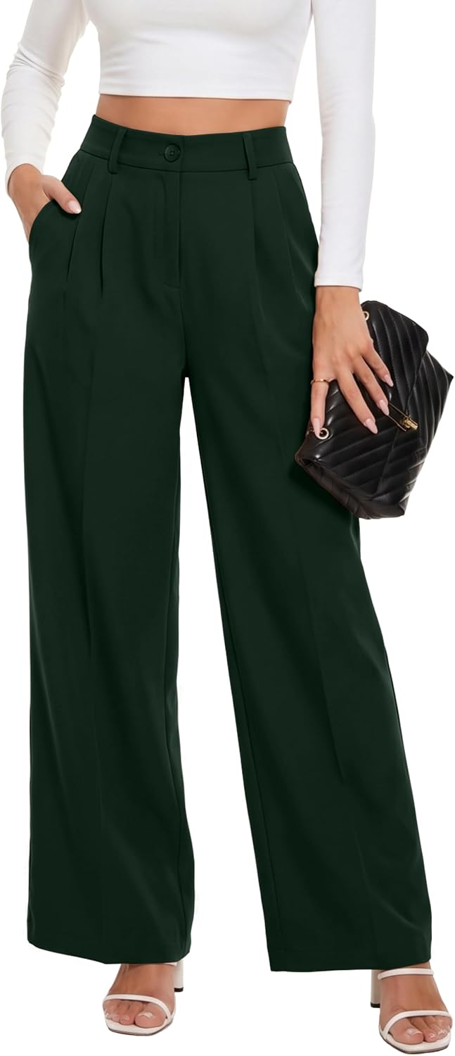 Size Medium, Regular Length, KICZOY Women's Corduroy Loose Mid Rise Pant Casual Fall Straight Leg Elastic Waist Pants with Pockets.