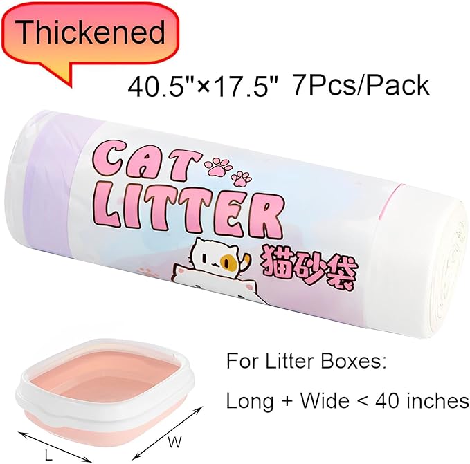 Drawstring Cat Litter Bags - Super Thick, Durable, Easy Clean Up, Jumbo Size Kitty Litter Box Liner Bag for Pet Cats (17.5" o 40.5" -7Pcs)