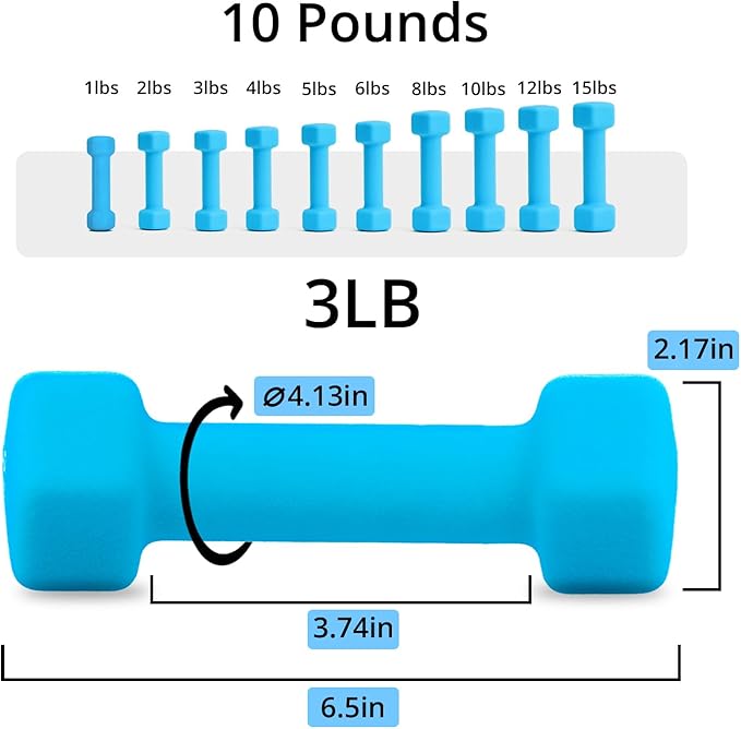 Portzon Weights Dumbbells with Neoprene Coating?Single?, 1LB-3LB Anti-Roll, Anti-Slip, Hexagonal Home Fitness Equipment for Shoulder, Neck, and Hand Training for Seniors over 55 old
