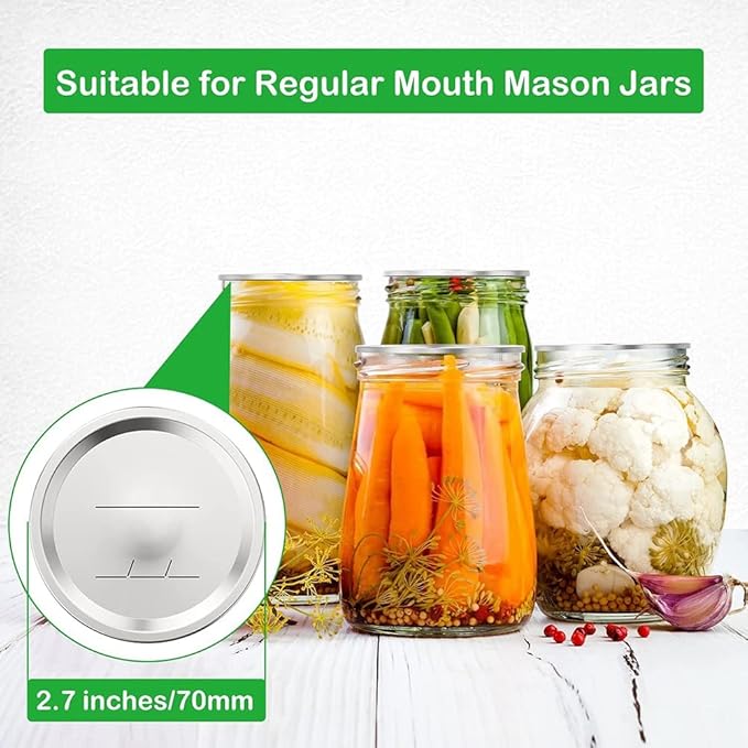 Canning Lids Regular Mouth for BallKerr Jars, Split-Type Metal Jar Lids with Silicone Seals, Silver, 14 PCS