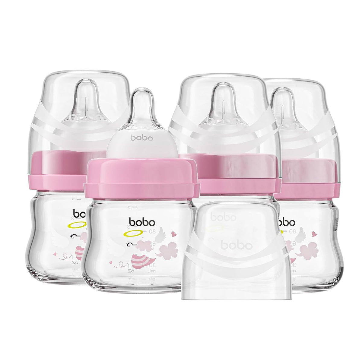 YOHKOH Glass Baby Bottles with Slow Flow Nipple, Newborn Anti-Colic Baby Bottles for 0+ Months, Wide Neck Feeding Bottle, Clear (Red, 2.7oz (Pack of 1)