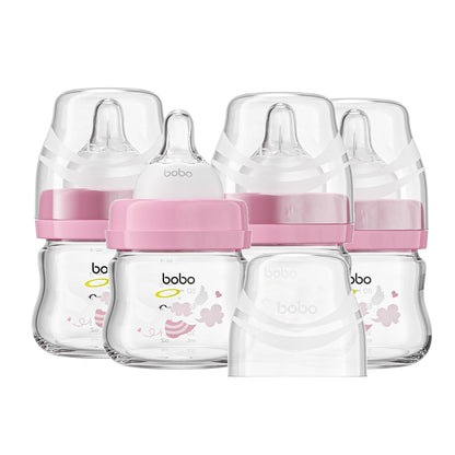 YOHKOH Glass Baby Bottles with Slow Flow Nipple, Newborn Anti-Colic Baby Bottles for 0+ Months, Wide Neck Feeding Bottle, Clear (Red, 2.7oz (Pack of 1)