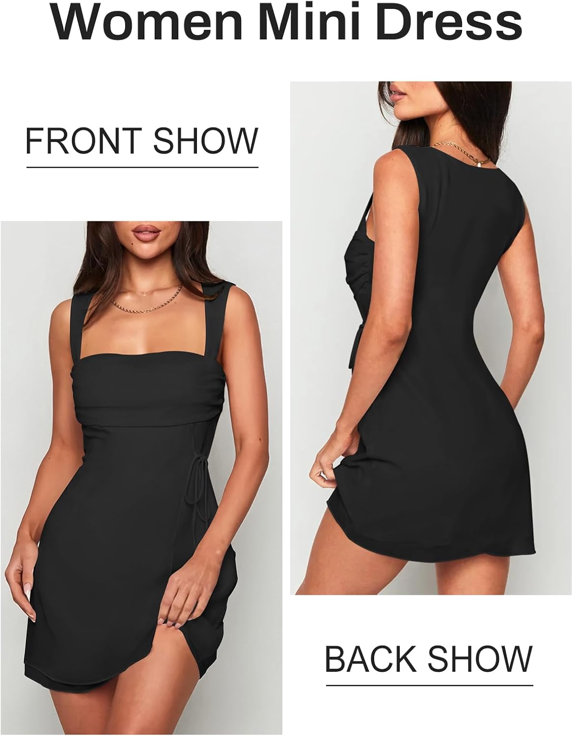 Sleeveless midi dress with ruched mesh, square neckline, and fitted silhouette for a night out or special occasion.
